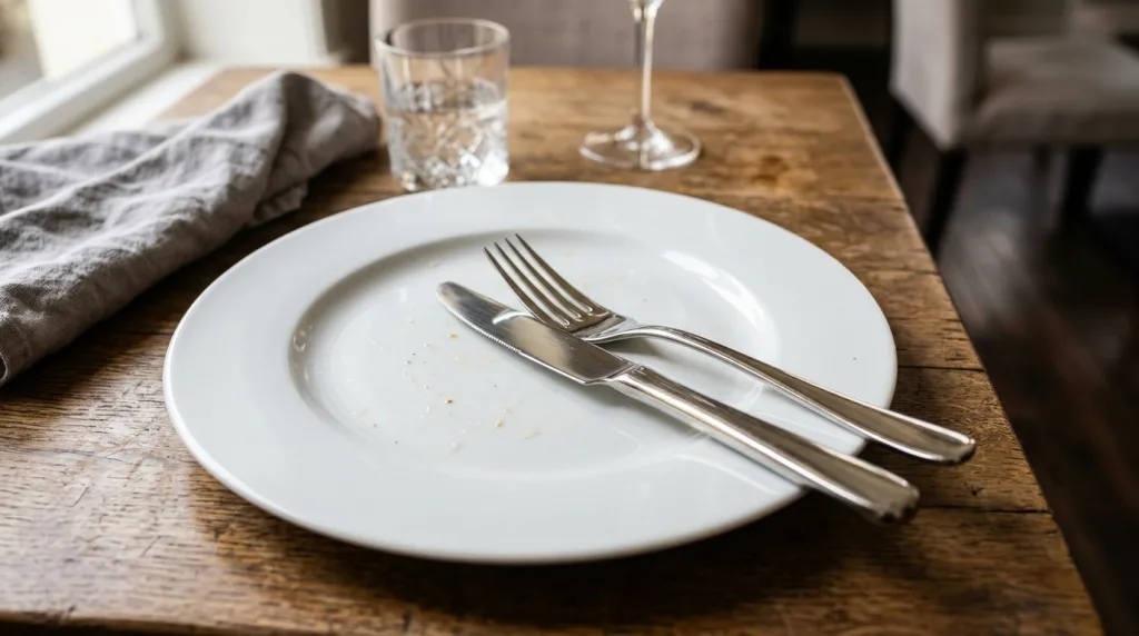 découvrez comment positionner correctement vos couverts après le repas pour indiquer que vous avez terminé, selon les règles de savoir-vivre à table.