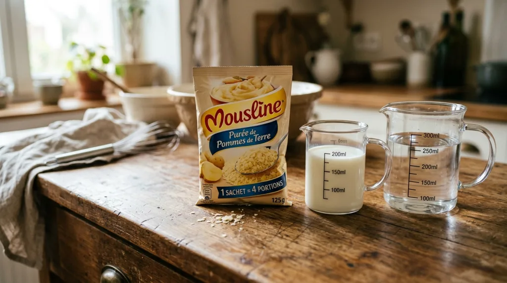 découvrez la quantité exacte de lait et d'eau nécessaire pour préparer un sachet de purée mousline parfaitement réussie.